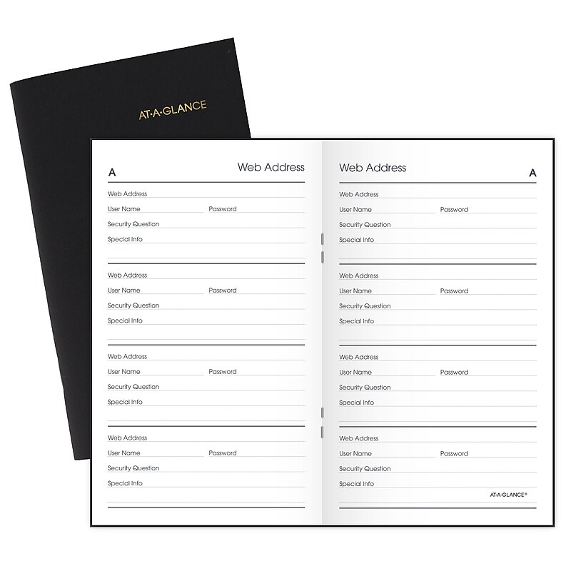 Undated AT-A-GLANCE 3.5" x 6" Faux Leather Web Address Book/Password Keeper, Black (8050005) image 1