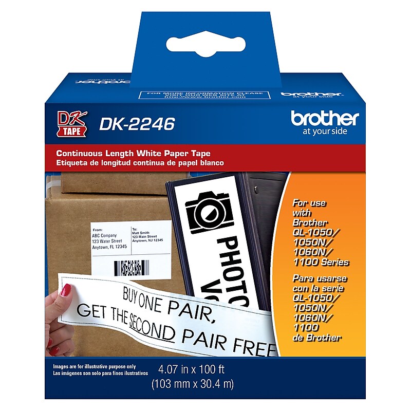 Brother DK-2246 Extra Wide Width Continuous Paper Labels, 4-7/100" x 100', Black on White (DK-2246) image 1