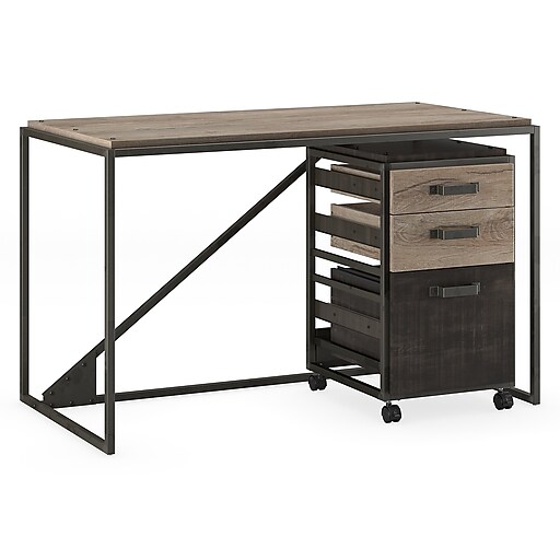 Bush Refinery 3 Drawer Mobile File Cabinet in Rustic Gray 