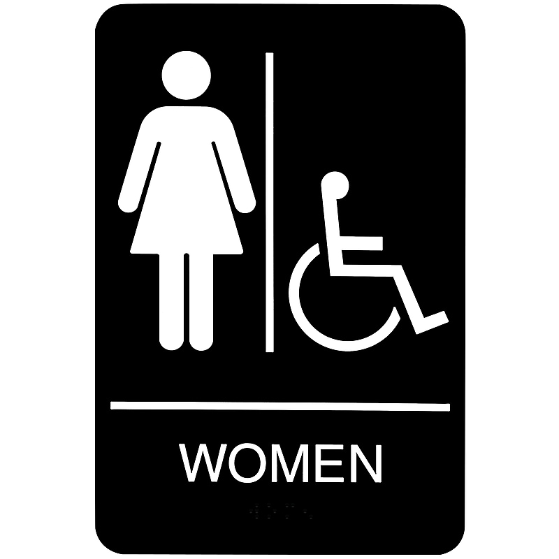 HeadLine Sign, ADA Restroom Sign, WOMEN Handicap Accessible, 6" x 9", Black / White image 1