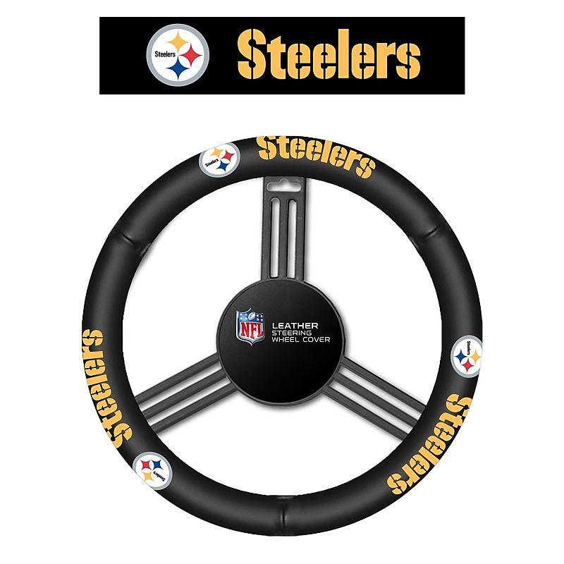 NFL Pittsburgh Steelers Leather Steering Wheel Cover (023245981132) image 1