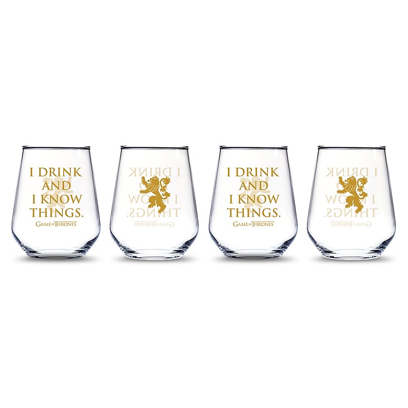 Game of Thrones I Drink & I Know Things Stemless Wine Glass, 4 Pack (888568550744) image 1
