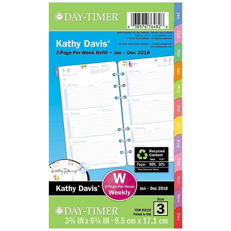 Day-Timer® Kathy Davis 2 Page Per Week Planner Refill, Portable Size (53122-1901) image 1