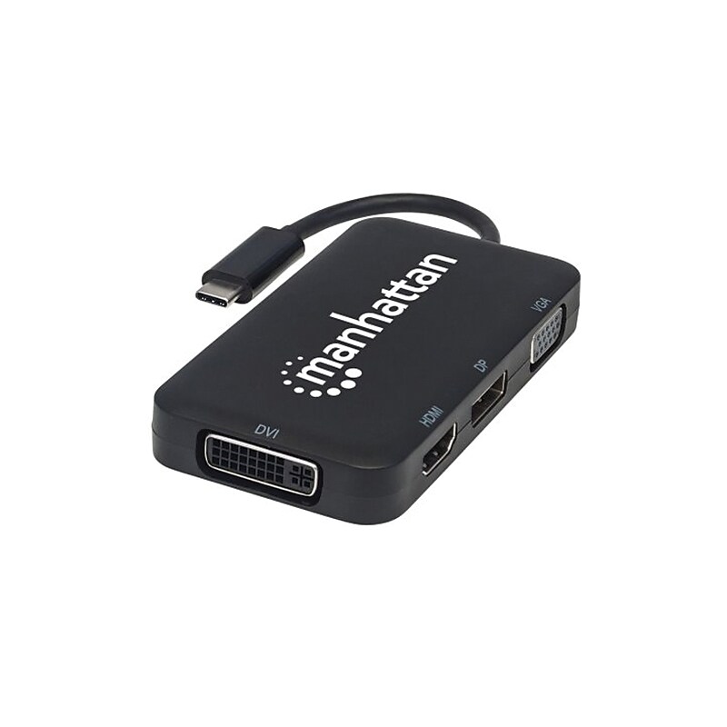 Manhattan® 152600 USB-C to HDMI/DP/DVI/VGA 4-In-1 Audio/Video Converter, Black image 1
