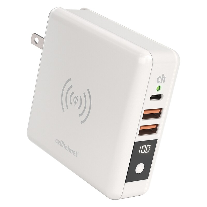 cellhelmet Multi-Charge Pro 8,000 mAh Power Bank and Qi Wireless Charger with 1 USB-C and 2 USB Outputs, White (CHQi-ALL) image 1