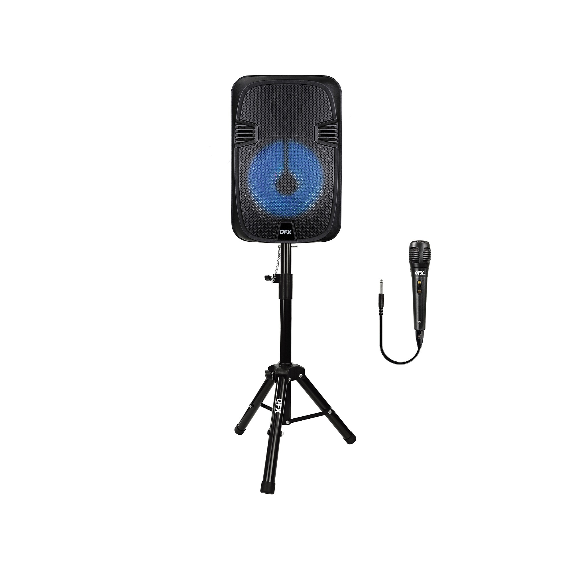 QFX 12-In. True Wireless Stereo Bluetooth Rechargeable Speaker with Wired Microphone & Stand, Black (PBX-1206SM) Sansujyuku sansujyuku.com