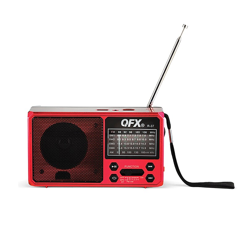 QFX Portable AM/FM/Shortwave Radio with Bluetooth, Flashlight & Solar Panel, Red (R-37) image 1