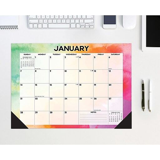 2024 Willow Creek Press Rainbow Gradient 2024 17" x 12" Desk Pad Large  Calendar for Wall or Desk (40423) | Staples