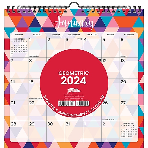 2024 Willow Creek Geometric 12" x 12" Monthly Wall Calendar, Multicolor