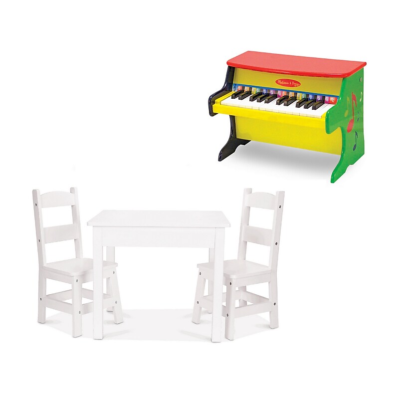 Melissa & Doug Learn-to-Play Piano with Wooden Table & Chairs, White (1314-30225-KIT) image 1
