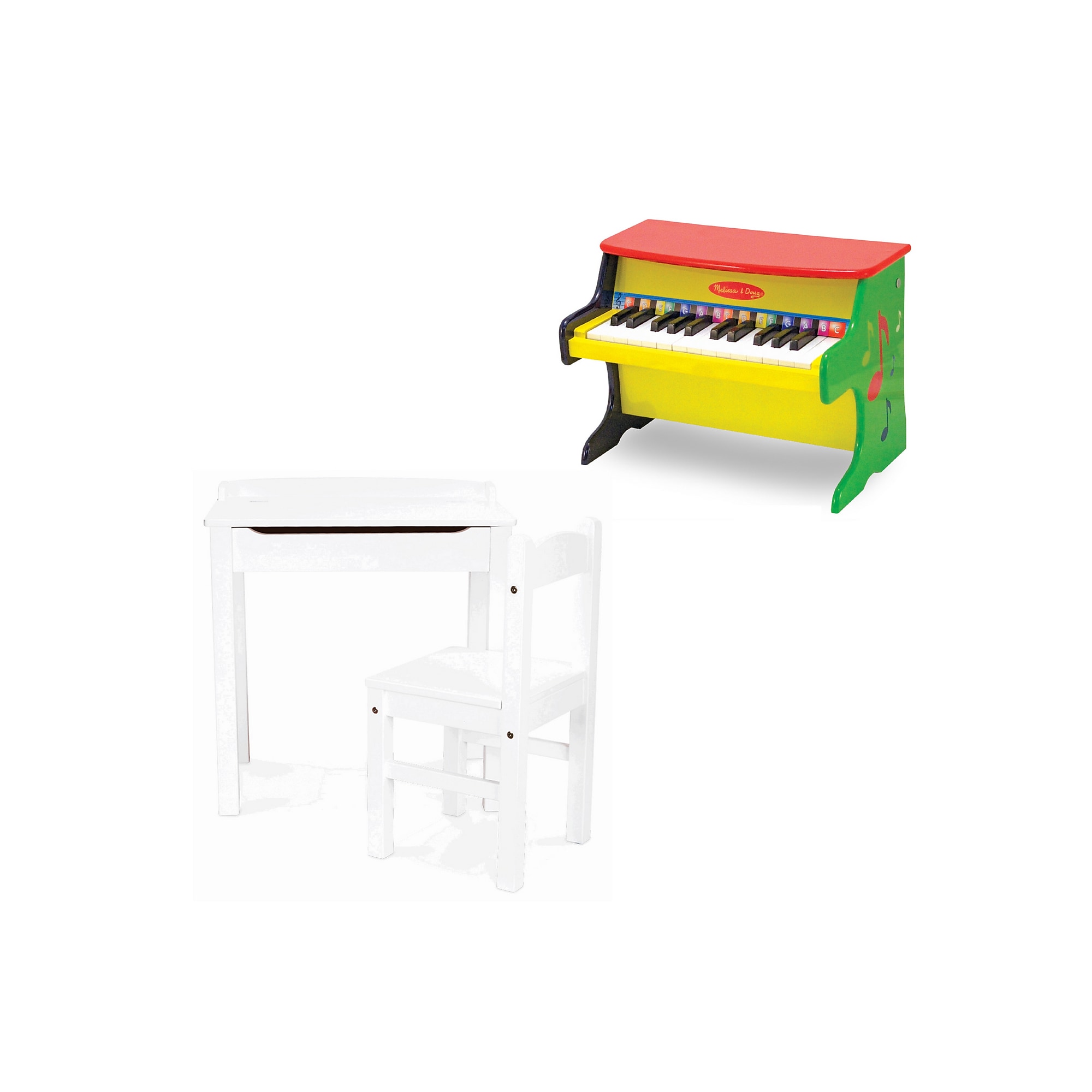 Melissa & Doug Learn-to-Play Piano with Wooden Lift-Top Desk & Chair, White (1314-30231-KIT) Sansujyuku sansujyuku.com