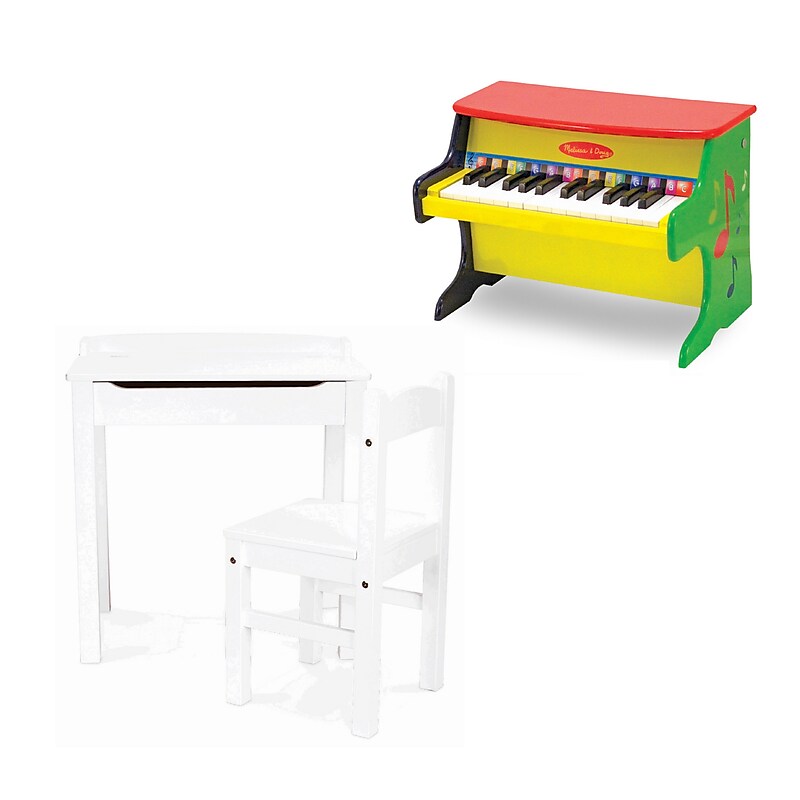 Melissa & Doug Learn-to-Play Piano with Wooden Lift-Top Desk & Chair, White (1314-30231-KIT) image 1