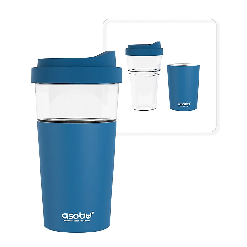 ASOBU Vista Stainless Steel Clear-Insulation Tritan Coffee Mug, 20 oz., Blue (SM40) image 1