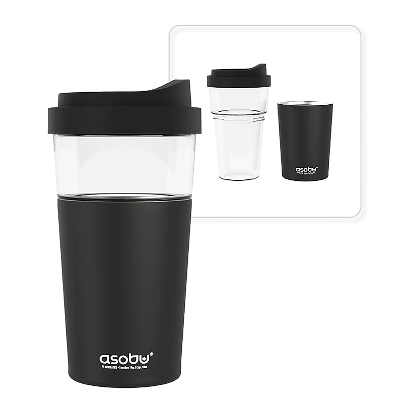 ASOBU Vista Stainless Steel Clear-Insulation Tritan Coffee Mug, 20 oz., Black (SM40) image 1
