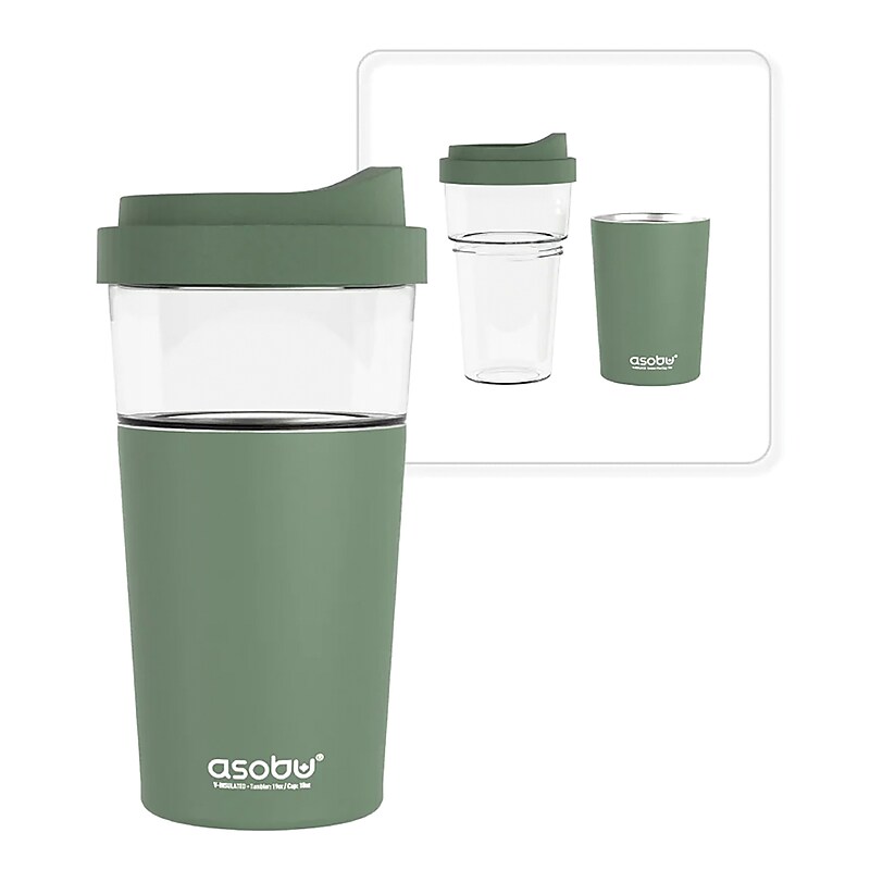 ASOBU Vista Stainless Steel Clear-Insulation Tritan Coffee Mug, 20 oz., Green (SM40) image 1