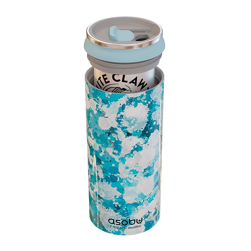 ASOBU Double-Walled Vacuum-Insulated Stainless Steel Multi-Can Cooler Sleeve with Reusable Pocket Straw, Blue (FC4G) image 1