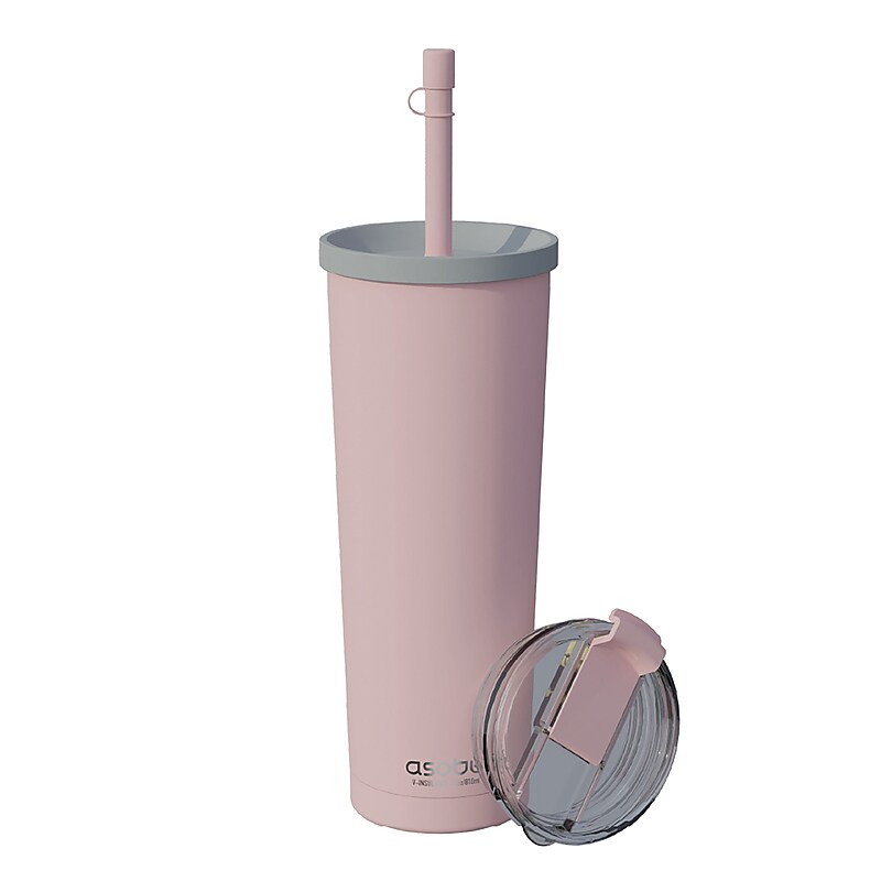 ASOBU Ocean Double-Walled Vacuum-Insulated Stainless Steel Travel Tumbler with Flexible Straw & Dual Lids, 27 oz., Pink (ICT27) image 1