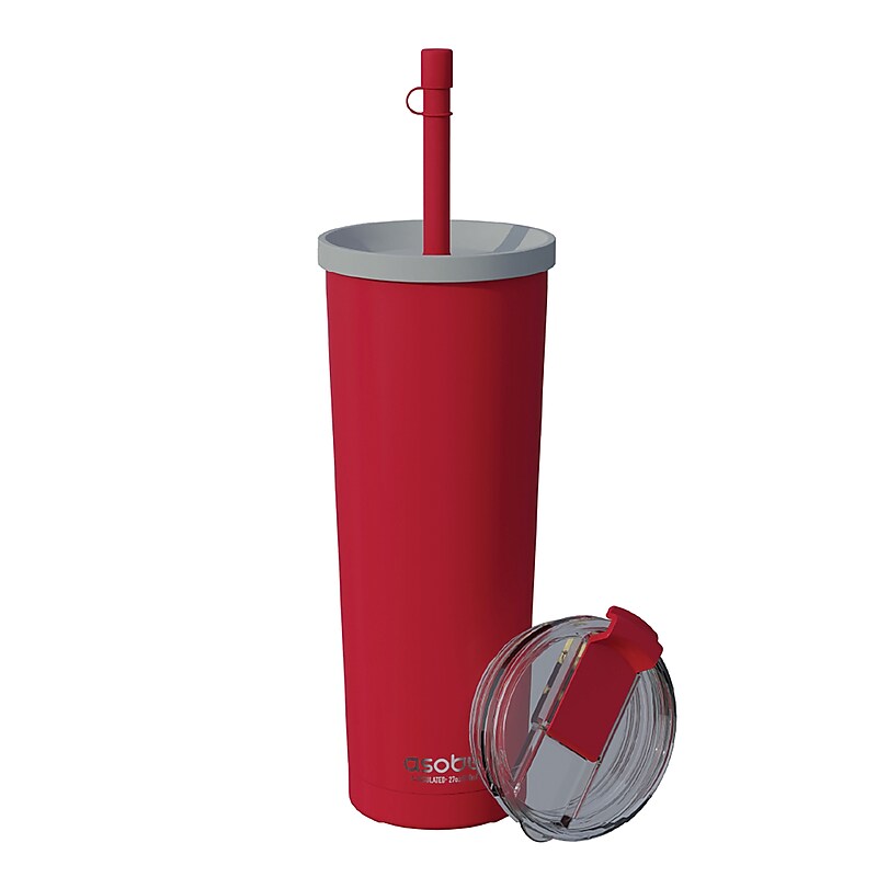 ASOBU Ocean Double-Walled Vacuum-Insulated Stainless Steel Travel Tumbler with Flexible Straw & Dual Lids, 27 oz., Red (ICT27) image 1