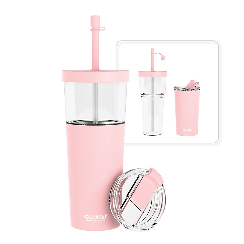 ASOBU Marina See-Through Triton Tumbler with Flexible Straw, 28 oz., Pink (ICT400) image 1