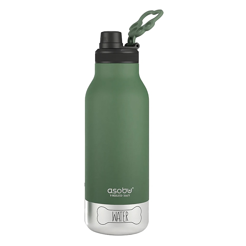 ASOBU Buddy 3-in-1 Water Bottle with Removable Dog Bowl & Food Compartment, 32 oz., Basil Green (SDB2) image 1