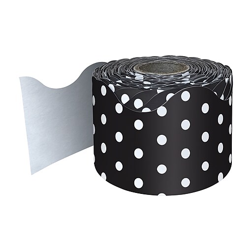 CarsonDellosa Rolled Scalloped Bulletin Board Borders, Black/White Polka Dots (108474) Staples