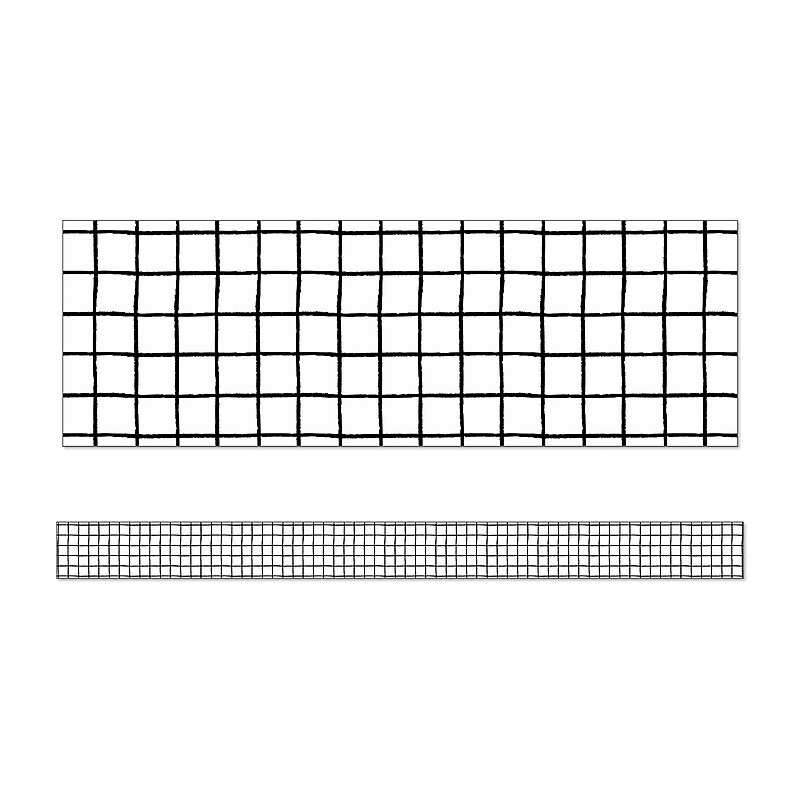 Carson-Dellosa Happily Ever Elementary Creatively Inspired Black & White Grid Straight Bulletin Board Borders (108501) image 1