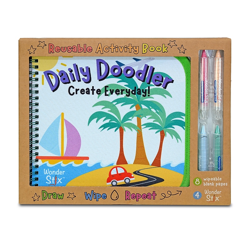 The Pencil Grip Daily Doodler Reusable Activity Book- Dino Cover, Includes 4 Wonder Stix image 1