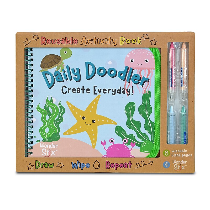 The Pencil Grip Daily Doodler Reusable Activity Book- Sea Life Cover, Includes 4 Wonder Stix image 1