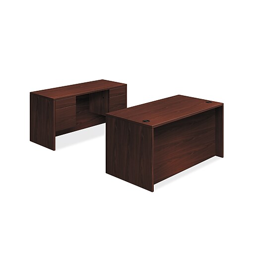 HON 10500 Series Double Pedestal Desk / Credenza, 60"W x 98"D, Mahogany