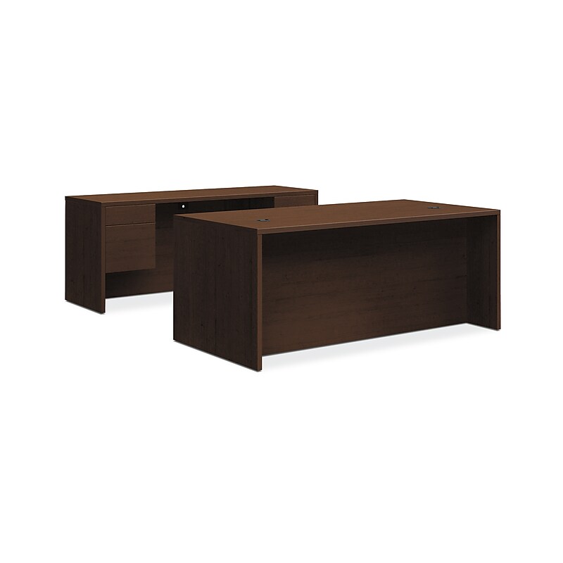 HON 10500 Series Double Pedestal Desk / Credenza, 72"W x 102"D, Mocha Finish (HON105DC3P72MO) image 1