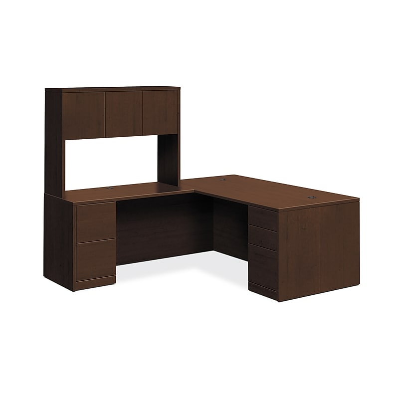 HON 10500 Series L-Workstation, Stack-On Storage, Full Pedestals, 72"W x 84"D, Mocha Finish (HON105LRSO7236M) image 1