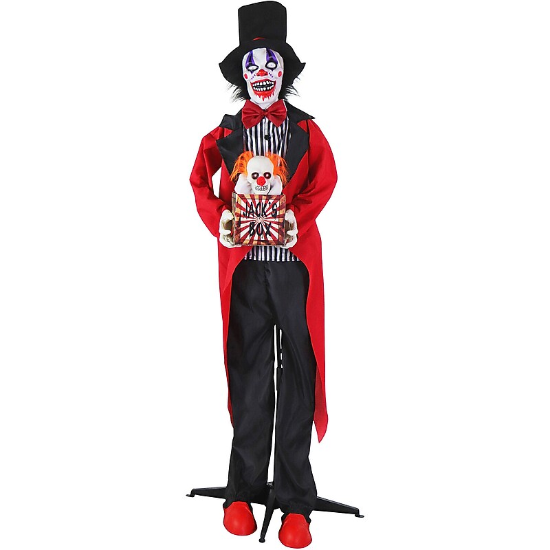 Haunted Hill Farm Standing Clown and Animatronic Talking Skull Clown (HHCLOWN-30FLSA) image 1