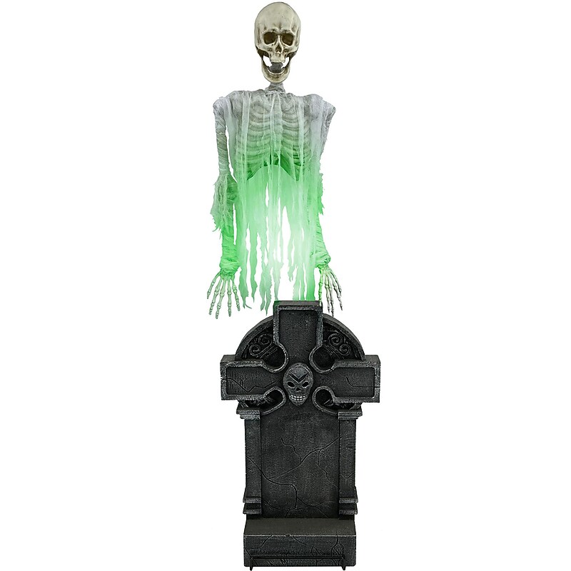 Haunted Hill Farm Motion-Activated Floating Skeleton Ghost Over Tombstone (HHTMBSKEL-2LS) image 1