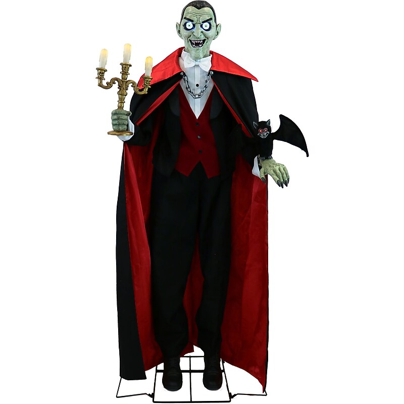 Haunted Hill Farm 5.5' Tall Motion-Activated Talking Vampire Host (HHVAMPHST-1FLSA) image 1