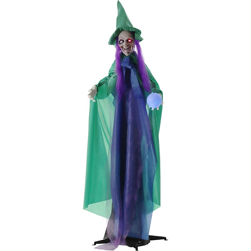 Haunted Hill Farm Animatronic Talking Fortune Teller Witch with Crystal Ball (HHWITCH-42FLSA) image 1