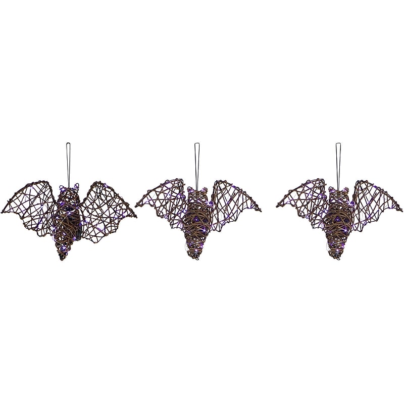 Haunted Hill Farm Battery-Operated Rattan Bats, 3/Set (HHWOOD3BAT-1BR) image 1