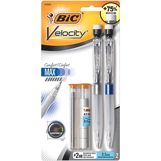 BIC Velocity Max Mechanical Pencils, 0.5mm, 2/Pk (MPMX5P21BLK) at Staples