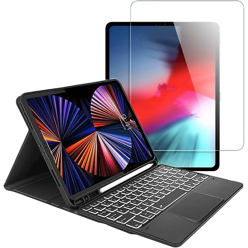 SaharaCase Apple iPad Pro 12.9" (4th,5th, and 6th Gen 2020-2022) Bundle, Keyboard Folio Case with Tempered Glass Screen, Black image 1