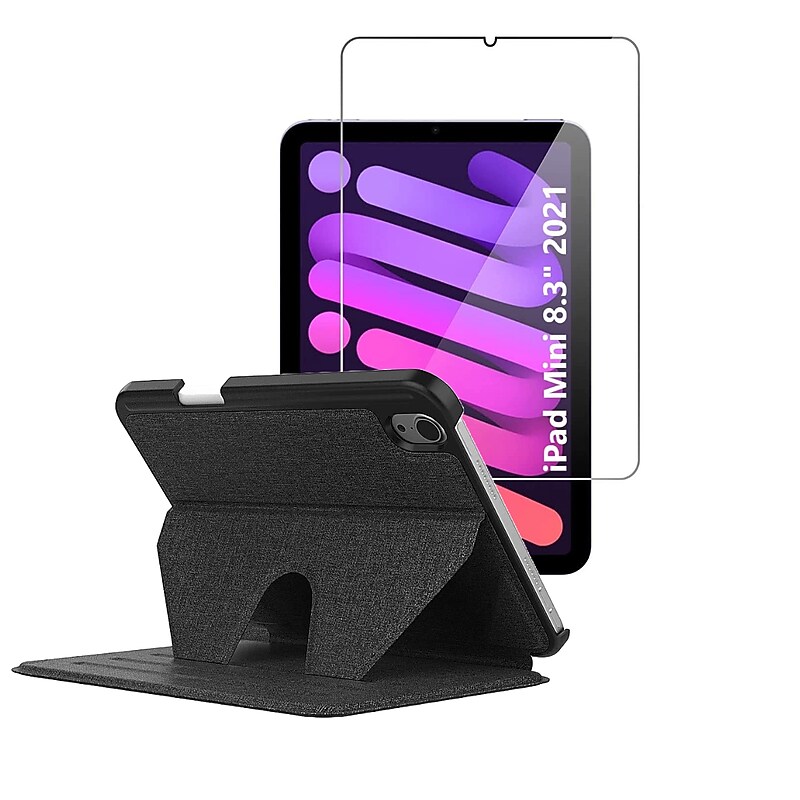 SaharaCase Apple iPad mini A17 Pro & 6th Generation 2021 Protection Bundle, Multi-Angle Case with Tempered Glass Screen, Black image 1