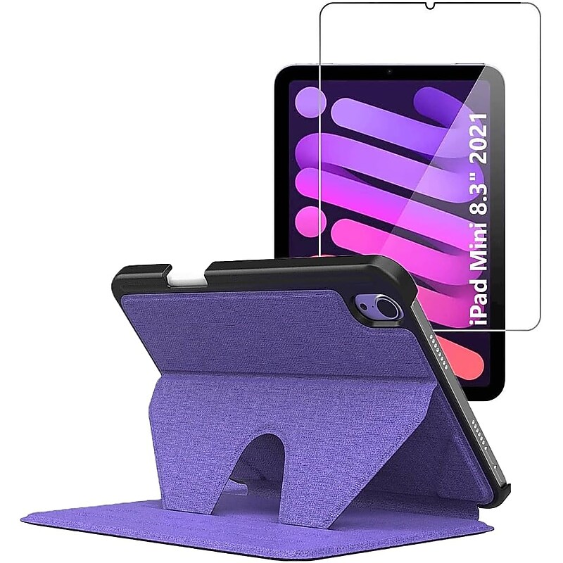 SaharaCase Apple iPad mini A17 Pro & 6th Generation 2021 Protection Bundle, Multi-Angle Case with Tempered Glass Screen, Purple image 1