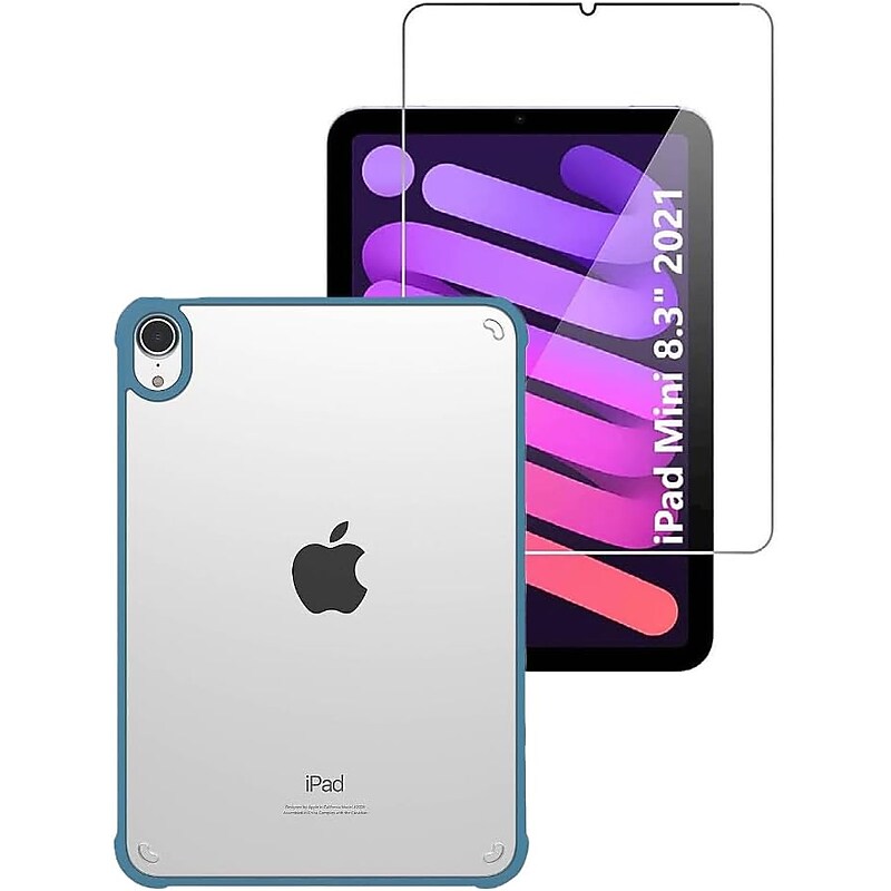 SaharaCase Apple iPad mini A17 Pro & 6th Generation 2021 Protection Bundle, Hybrid-Flex Case with Tempered Glass, Clear Blue image 1