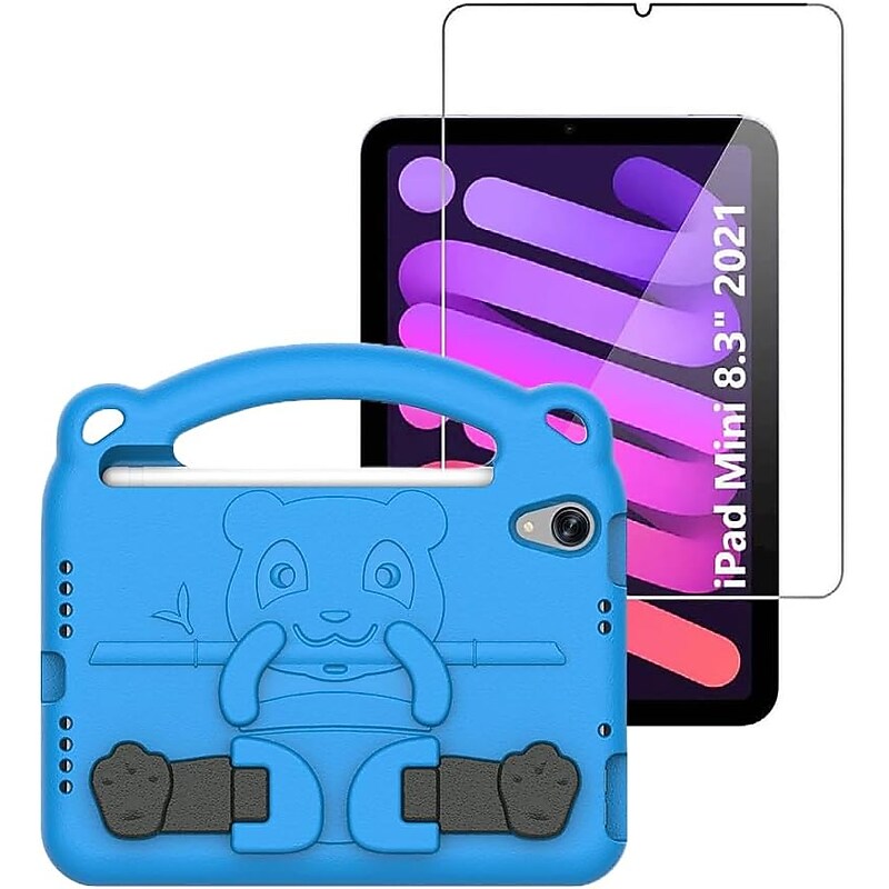 SaharaCase Apple iPad mini A17 Pro & 6th Generation 2021 Protection Bundle, KidProof Case with Tempered Glass Screen, Blue image 1