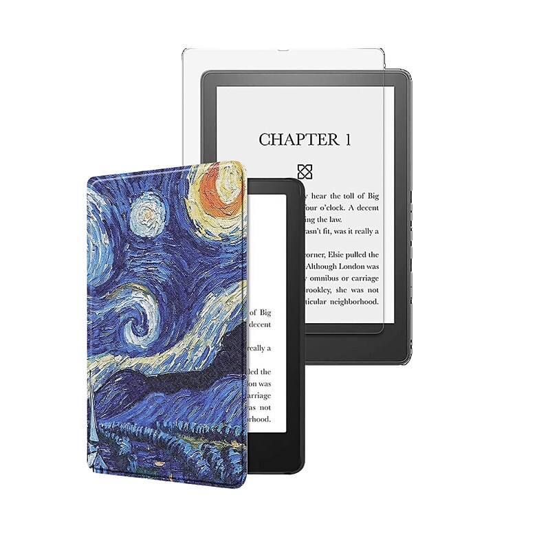 SaharaCase Kindle Paperwhite (11th Gen 2021-2023) Protection Bundle, Folio Case & Tempered Glass Screen, Blue/White image 1