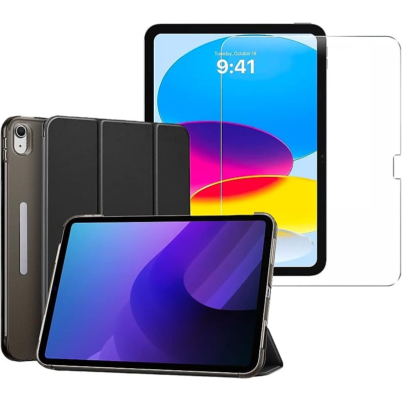 SaharaCase Apple 10.9" iPad (10th Gen) Protection Bundle, AirShield Folio Case with Tempered Glass Screen, Black image 1