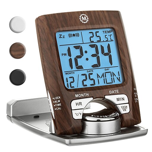 Marathon CL030023WD Travel Alarm Clock with Calendar & Temperature Battery Included 