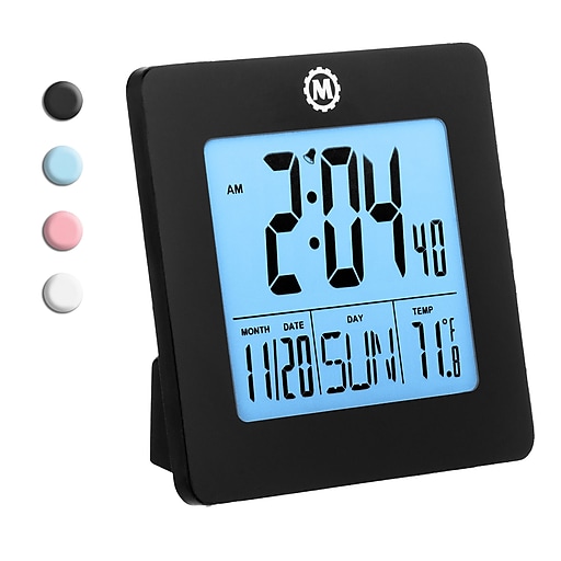 Marathon CL030050BL Digital Dual Alarm Clock with Day, Date, Temperature and Backlight. Color-Blue. Batteries Included