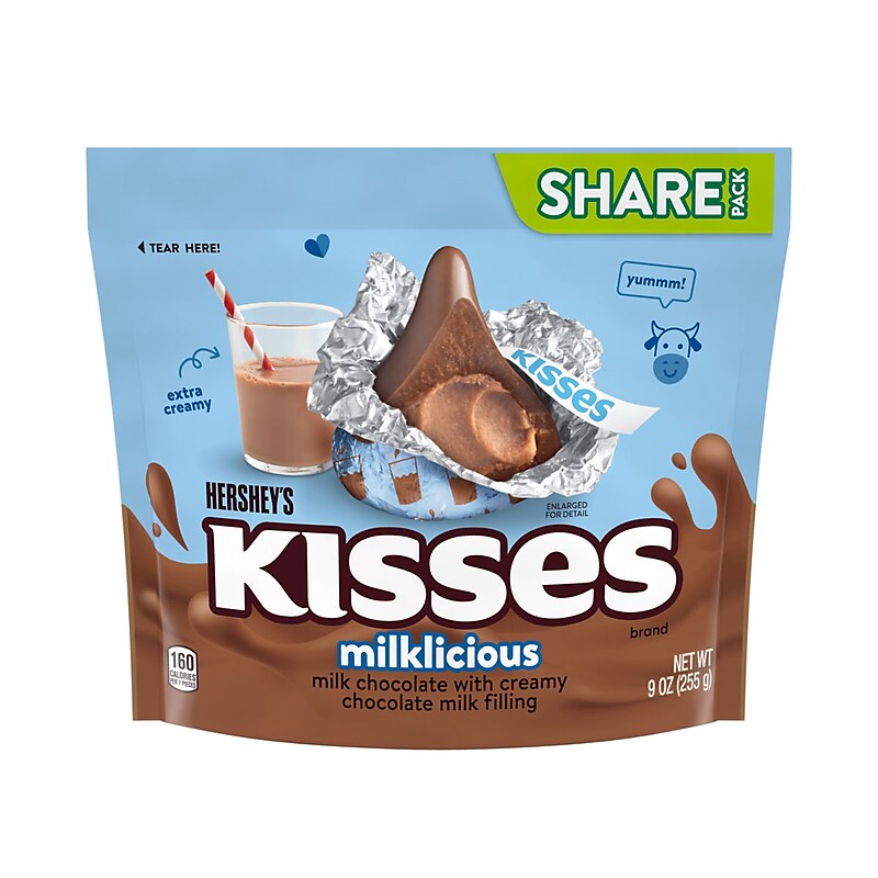 HERSHEY'S KISSES Milklicious Share Stand Up Bag, 9 oz, 4/Pack (600-00752) image 1