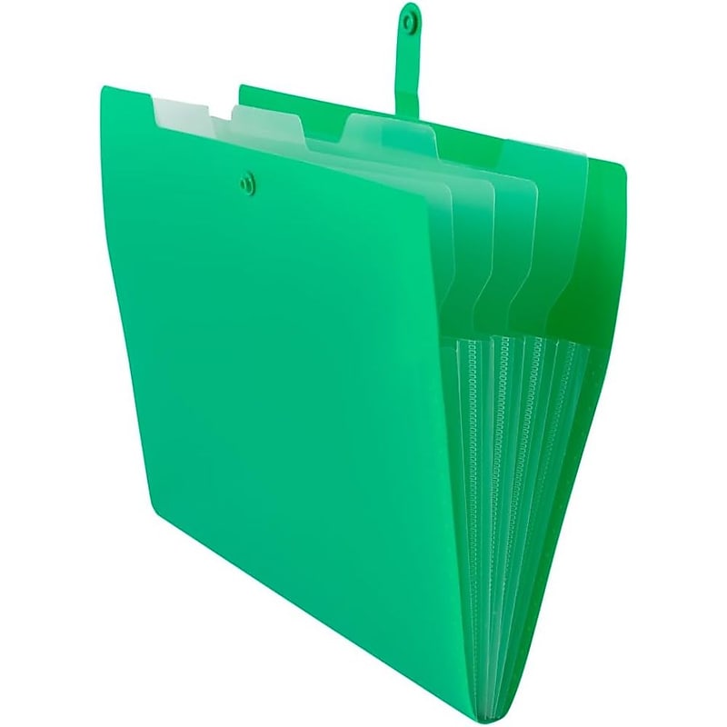 JAM PAPER Plastic File Folder with Snap Closure, 5 Pocket,  9"W x 11.5", Green (FF39783GR) image 1