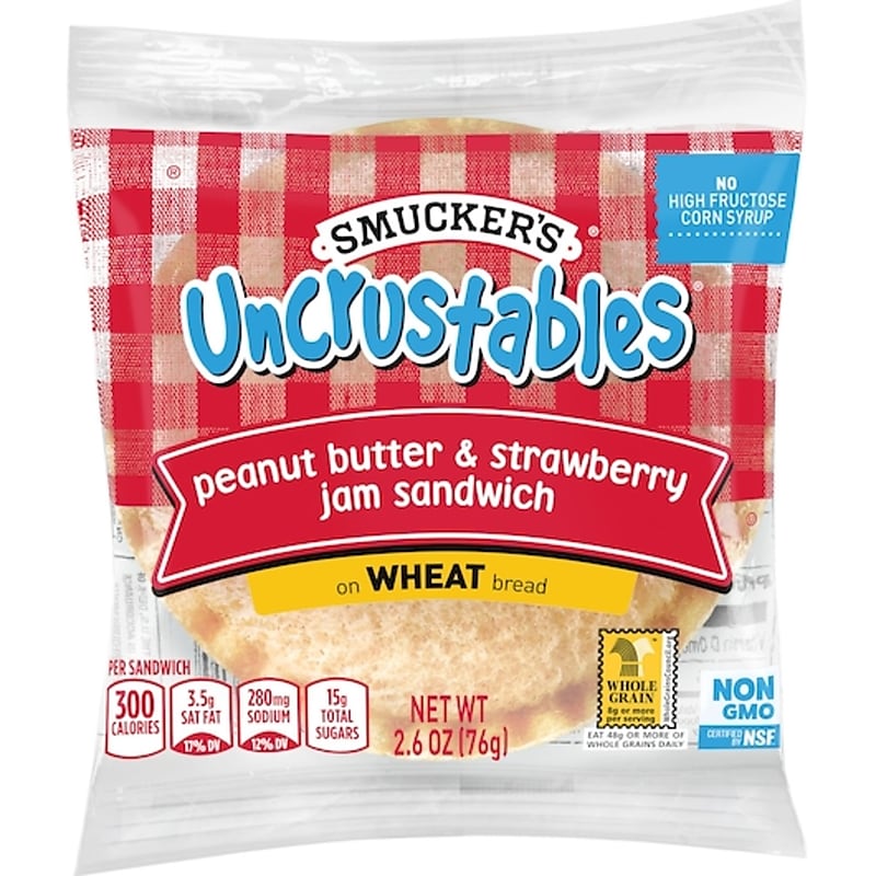 Smuckers Uncrustables Wheat Peanut Butter & Strawberry Jam Sandwiches, 2.6 oz., 48/Count (220-02220) image 1