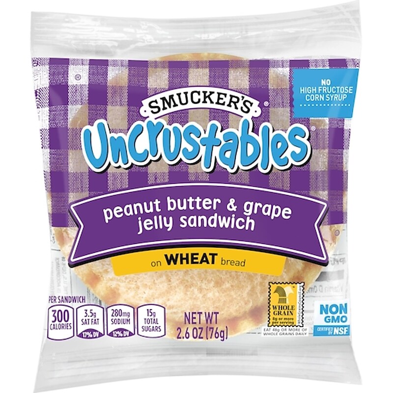 Smuckers Uncrustables Wheat Peanut Butter & Grape Jelly Sandwich, 2.6 oz., 48/Count (220-02219) image 1
